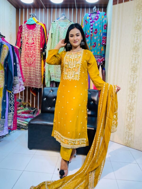 Georgette Embroidery Ready-Made Three Piece - Image 4
