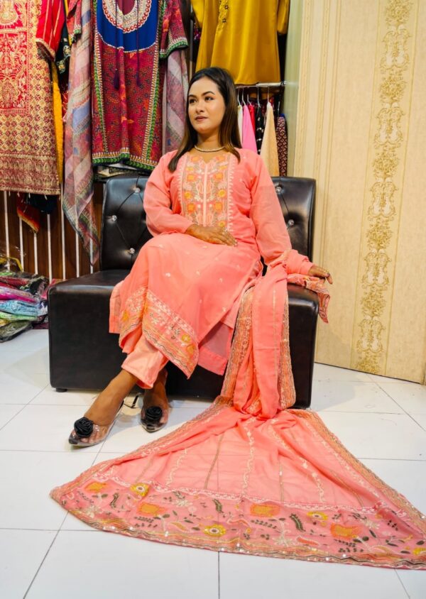 Georgette Embroidery Ready-Made Three Piece - Image 5