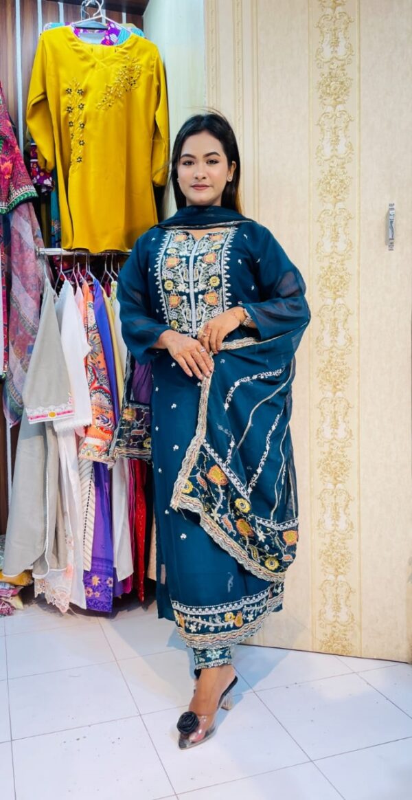 Georgette Embroidery Ready-Made Three Piece