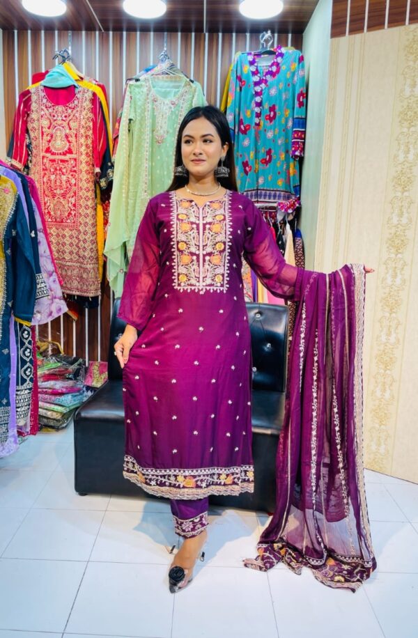 Georgette Embroidery Ready-Made Three Piece - Image 2
